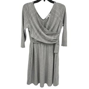 The Vanity Room Faux Wrap 3/4 Sleeve Knit Ribbed Dress Size Large